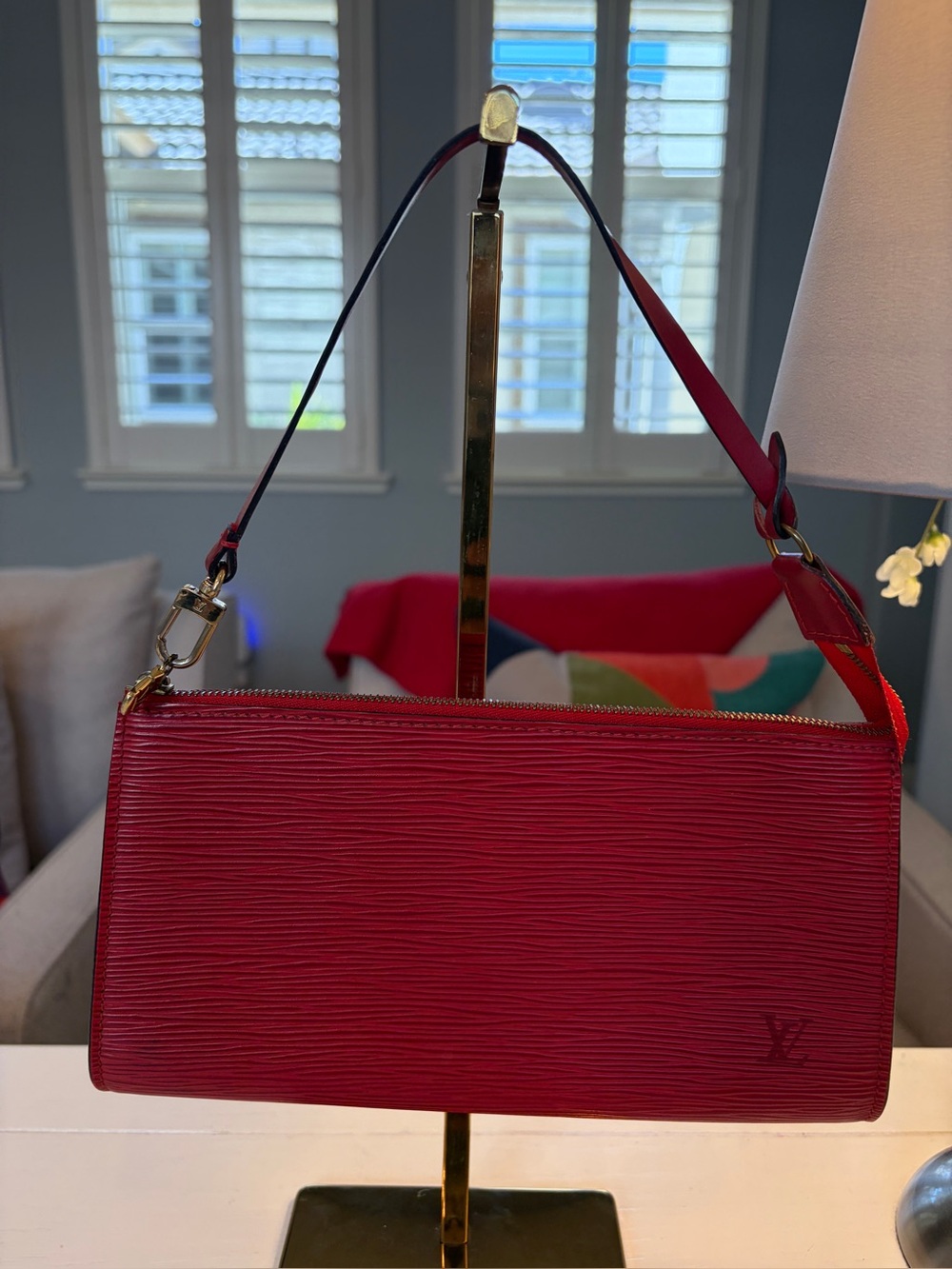 Louis Vuitton Red Epi Leather Pochette with Gold Hardware